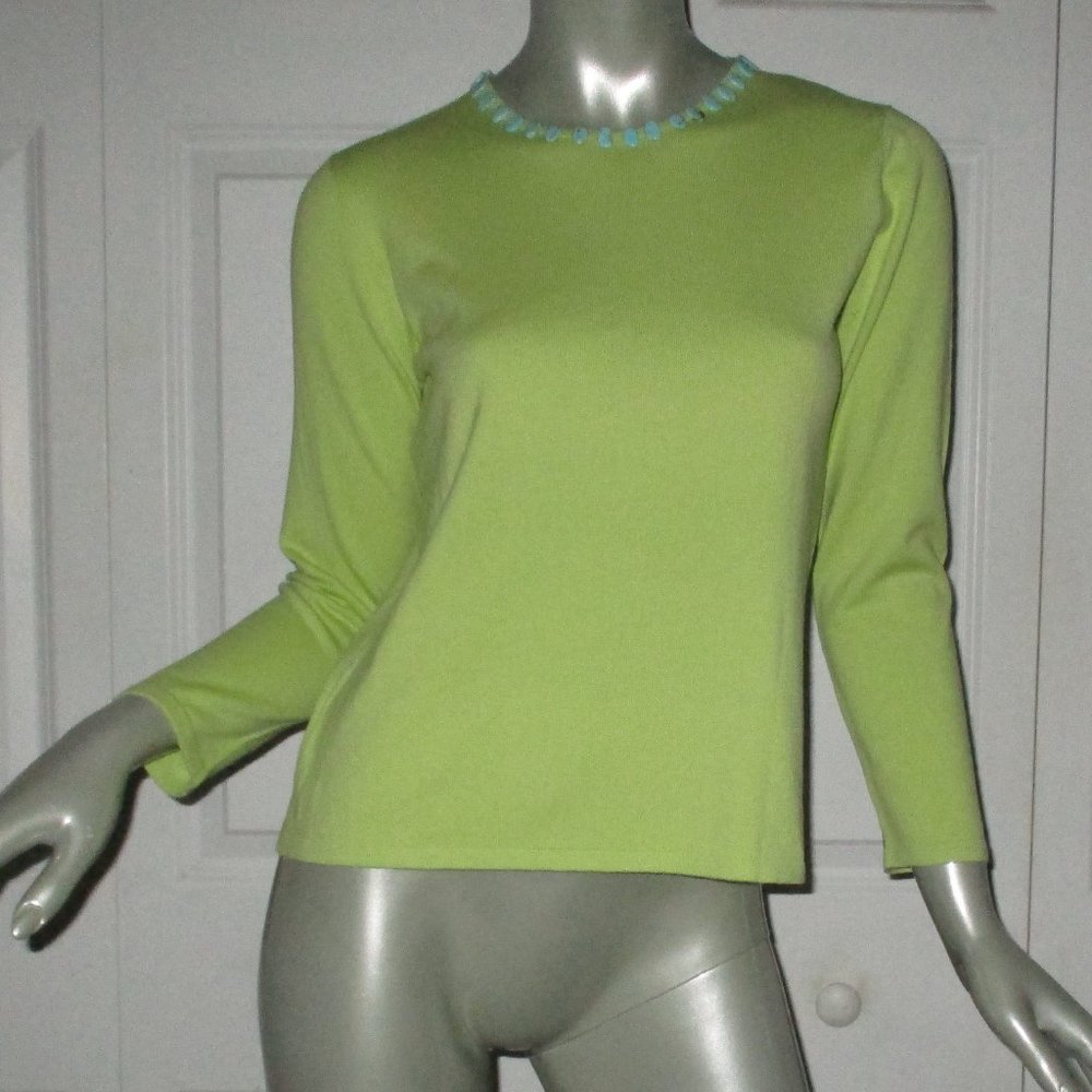 J. McLAUGHLIN Light Green Beaded Cropped Sweater